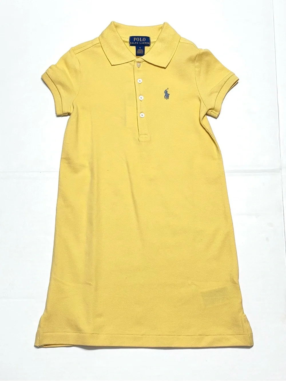 NEW Ralph Lauren Yellow Short Sleeve Drop Waist Cotton Mesh Polo Dress Girl 5